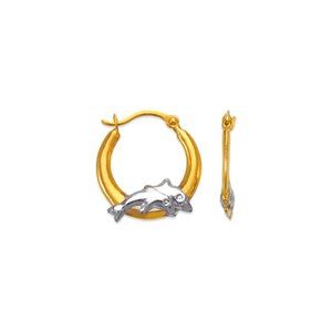 14k REAL GOLD Hollow Super Light Dolphin Hoop Earrings